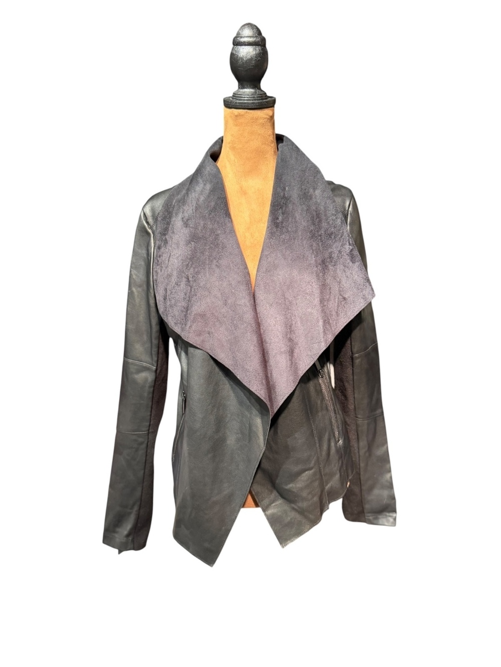 Bar III Women's Faux Leather Jacket with Suede Collar